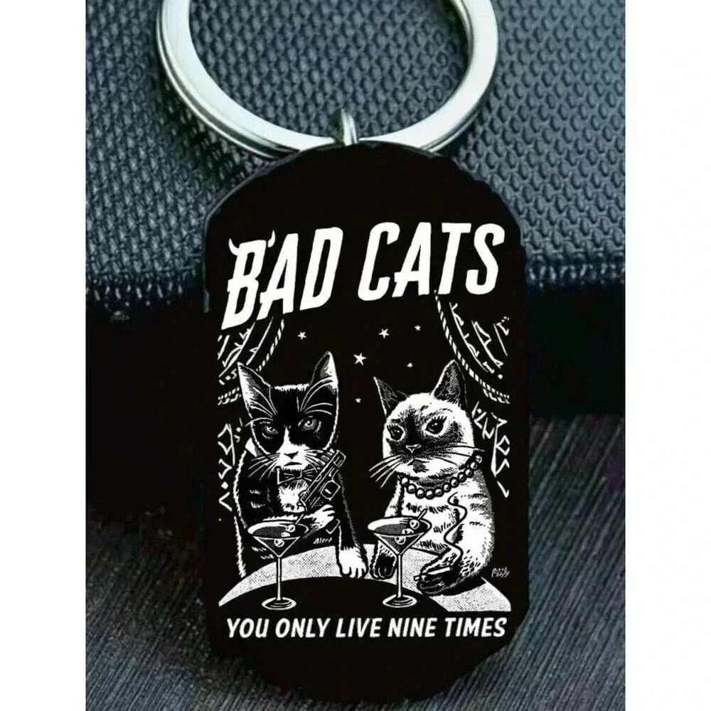 Kitty Bad Cat Living 9 Lives Hot Art Fahsion Humam Dress Hot Keychain